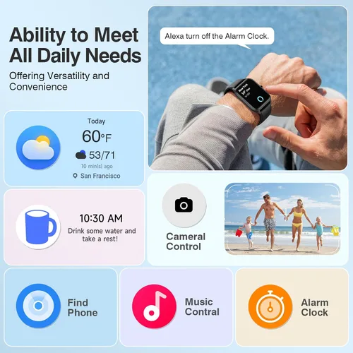 Miniatura 7 de Relojes inteligentes para mujeres y hombres, pantalla táctil HD de 1.85 pulgadas con alertas de llamadas y mensajes, monitor de frecuencia cardíaca