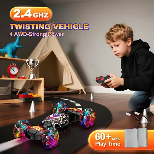 Miniatura 2 de Nikuku Auto de acrobacias RC con detección de gestos, auto de control remoto controlado a mano 4WD con rotación de 360°, juguete de deriva de 2.4
