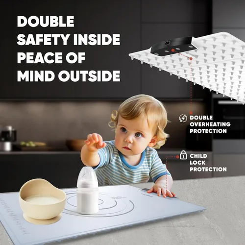 Miniatura 8 de BREETEE Tapete eléctrico para calentar alimentos – Tapete de calefacción de silicona para alimentos con 9 niveles de temperatura – Tapete de Blanco