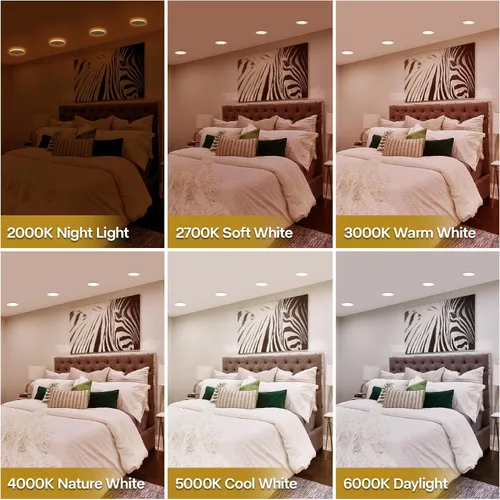 Miniatura 8 de 1 paquete de luces LED de 5/6 pulgadas con luz nocturna, iluminación LED empotrable retrofit de 5CCT, seleccionable de 2700K-6000K, regulable, 12W =