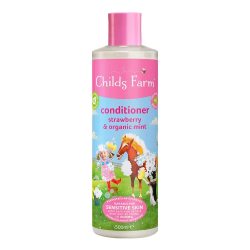 Childs Farm, Acondicionador de cabello infantil para piel seca y sensible y cuero cabelludo, fresa y menta orgánica, acondiciona y nutre, vegano,