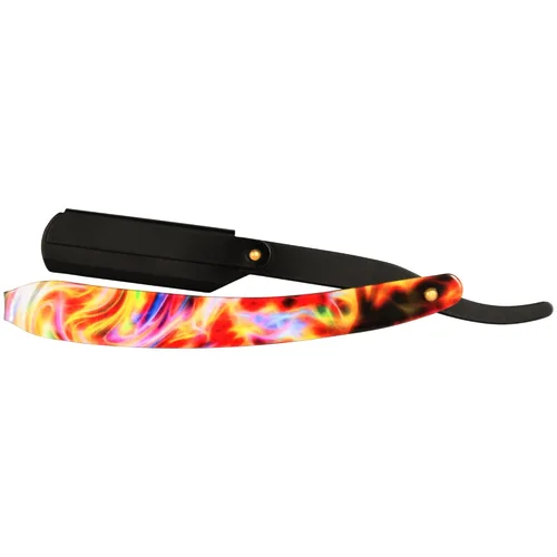 Miniatura 4 de Maquinilla de afeitar profesional de borde recto para hombres con 100 cuchillas Derby reemplazables para barbero de una sola hoja (negro/multicolor)