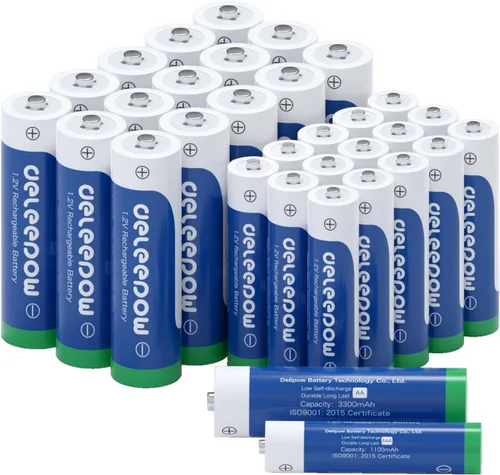 NiMH - Baterías recargables AA de 3300 mAh, paquete de 16 baterías recargables AA de 1.2 V y 16 pilas recargables AAA NiMH de 1200 ciclos