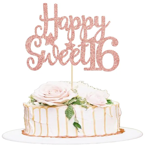 Miniatura 12 de Gyufise 1 Pieza Dulce Adolescente 16 Decoración para Pastel con Purpurina Palillo de Pastel de 16 Cumpleaños para Brindis por 16 Años de Edad