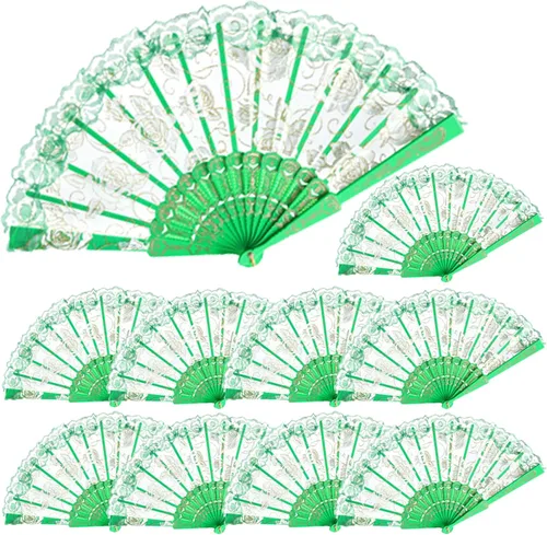 Miniatura 13 de QIRMIZI 30 abanicos de mano plegables de seda, abanicos de seda, abanicos de rosa profundo, perfectos para bodas, fiestas y bailes, rosa oscuro