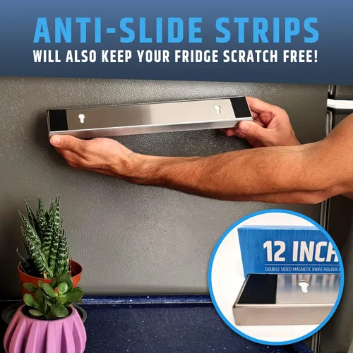 Miniatura 6 de Portacuchillos magnético premium de 12" para refrigerador (imanes resistentes de doble cara) - Tira mejorada para montaje fuerte en la nevera