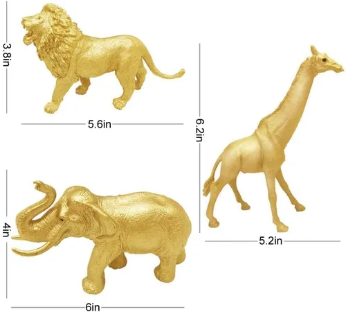 Miniatura 4 de Figuras de animales de plástico dorado metálico, 12 figuras de animales de zoológico de safari dorado, animales salvajes de la selva para decoración