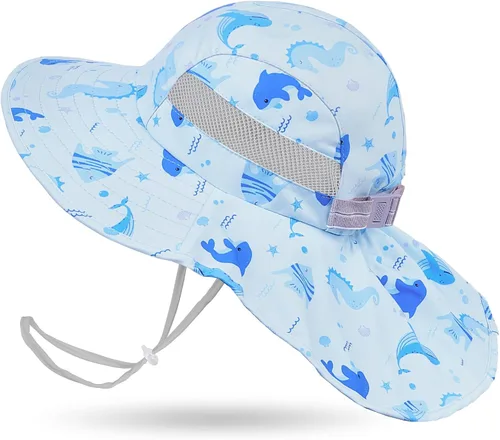 Miniatura 47 de Sombrero de sol para niños, protección UV, unicornio, verano, playa, jugar con ala ancha, solapa para el cuello para niñas y niños