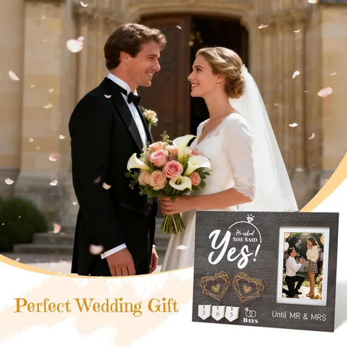 Miniatura 5 de Regalos de compromiso para parejas, marco de fotos de calendario de cuenta regresiva de boda, regalos de compromiso geniales para mujeres, parejas