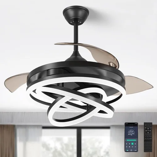 Miniatura 9 de FIDGRA Ventilador de techo retráctil de 42 pulgadas, ventiladores de techo con luces, motor de CC silencioso, 6 velocidades, 3 cambios