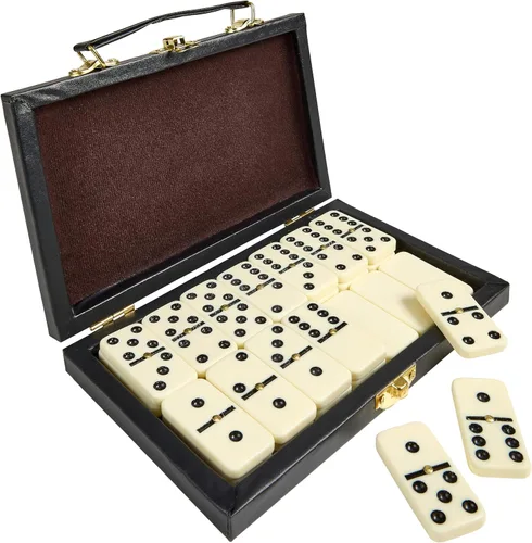 Playbees Juego de dominó doble de seis de primera calidad, 28 azulejos clásicos en funda de piel sintética, divertido juguete educativo para niños,