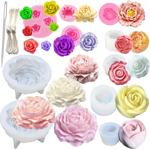 13 moldes de silicona para velas de flores, moldes para hacer velas con aguja que absorbe los ojos grandes, vela para cera de soja, cera de abejas,