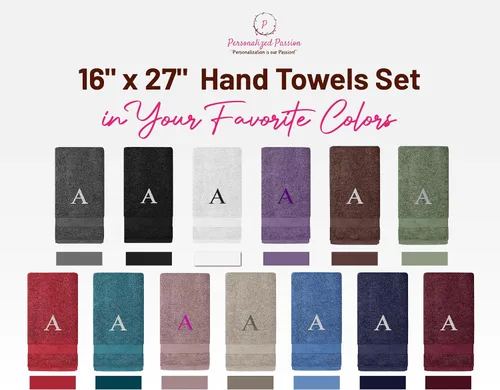 Miniatura 5 de Personalized Passion Juego de 2 toallas de mano con monograma, 16 x 27 pulgadas, algodón turco altamente absorbente y suave, toallas de mano con Aqua