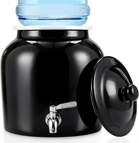 FillTouch 1 juego de dispensador de agua de cerámica con grifo de acero inoxidable 304, válvula y tapa para jarras de 3 a 5 galones, enfriador de