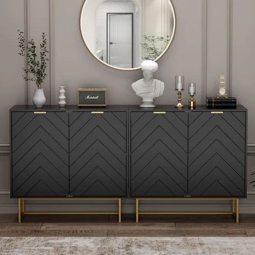 Miniatura 17 de Scurrty - Armario aparador de 80 cm en negro con almacenamiento, gabinete con puertas y estante ajustable para sala de estar y cocina