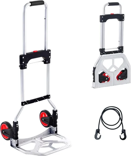 VEVOR Camión de Mano Plegable, Capacidad de Carga de 80 kg, Carro Portátil de Aluminio, Camión de Mano y Carrito Convertible con Mango Telescópico y