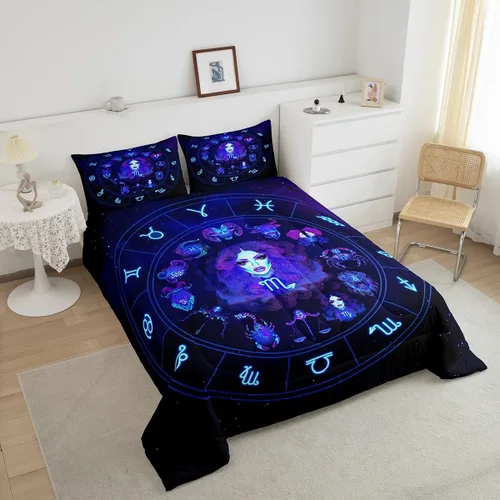 Miniatura 2 de Erosebridal Virgo - Juego de edredón de tamaño individual con 12 constelaciones, para niños, niñas, niños, niñas, niños, juego de edredón de galaxia