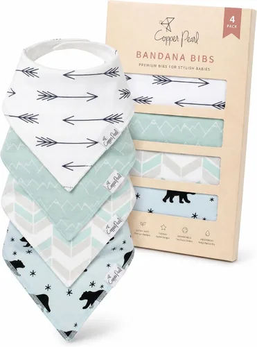 Miniatura 24 de Copper Pearl Baberos tipo bandana para bebé, paquete de 4 baberos de algodón suave para babear y dentición, absorbentes, ajuste ajustable, muchos
