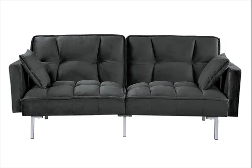 Container Furniture Direct Regal - Sofá cama convertible de terciopelo con estilo de mediados de siglo, diseño copetudo y patas de metal, ideal para