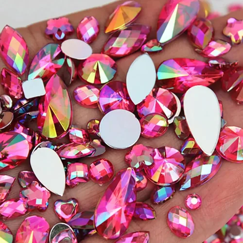 Miniatura 17 de 1000 gemas de cristal AB de diamantes de imitación coloridos, joyas de piedras preciosas acrílicas con parte trasera plana, manualidades para 00