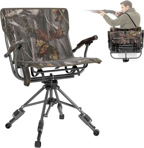 Miniatura 12 de ALPHA CAMP Silla plegable de caza giratoria con persianas de caza, asiento de caza silencioso de 360 grados con 4 patas ajustables de altura