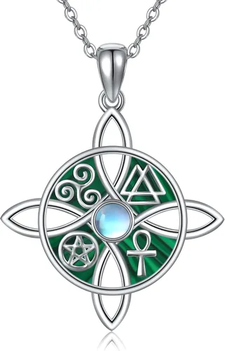 Miniatura 32 de YAFEINI Collar con dije de nudo de bruja de plata de ley, amuleto de bruja de cruz celta, regalo para mujer