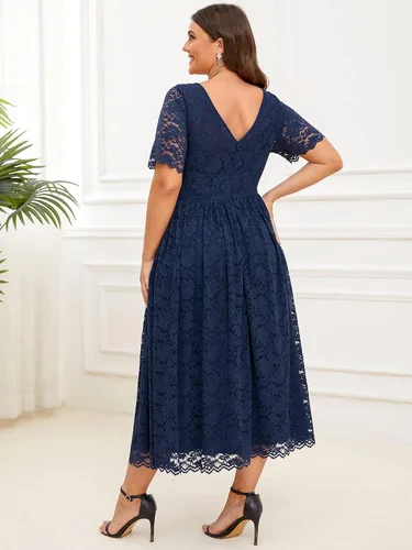 Miniatura 2 de Ever-Pretty Plus Vestidos formales de encaje con cuello redondo y espalda en V para mujer, talla grande, 01482-DA