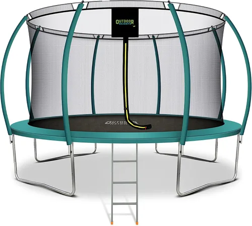 Miniatura 13 de Trampolín de 15 pies con red de recinto, trampolín para exteriores con red de seguridad para niños con escalera, trampolín para patio trasero de 6