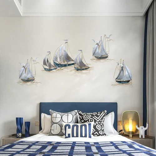 Miniatura 4 de AUQMTAIN Decoración de pared de barco náutico de 34 pulgadas, esculturas de pared de barco náutico 3D, velero costero hecho a mano para el hogar