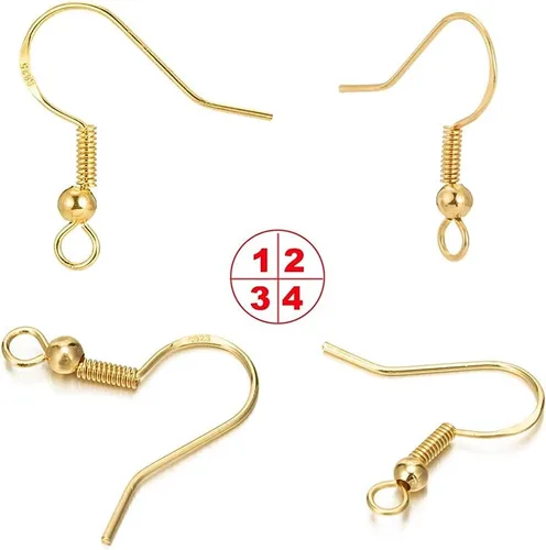 Miniatura 8 de Ganchos de plata de ley S925 para aretes, 8 unidades/4 pares hipoalergénicos, chapados en oro de 18 quilates, ganchos de pescado para fabricación
