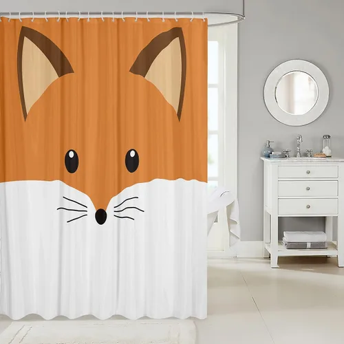 Erosebridal Cortina de ducha con diseño de zorro, bonito diseño de animales del bosque, para niños y niñas, con dibujos animados, con cabeza de