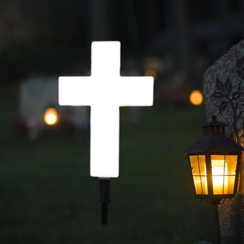 Miniatura 3 de Ragyzity Estaca de cruz solar para jardín, luces para exteriores, cruz solar para cementerio, estaca de luces cruzadas alimentadas por energía