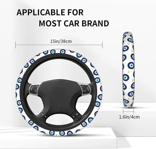 Miniatura 6 de Funda para volante MINIOZE de ojos malvados azules con luna mágica, accesorios para automóvil, linda para mujeres y niñas, universal de 15 pulgadas