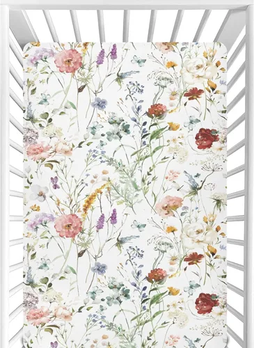Miniatura 18 de CaTaKu Sábanas de cuna para niñas y niños – Sábanas de bebé bohemias con flores silvestres, sábanas de colchón neutro para cuna para cama