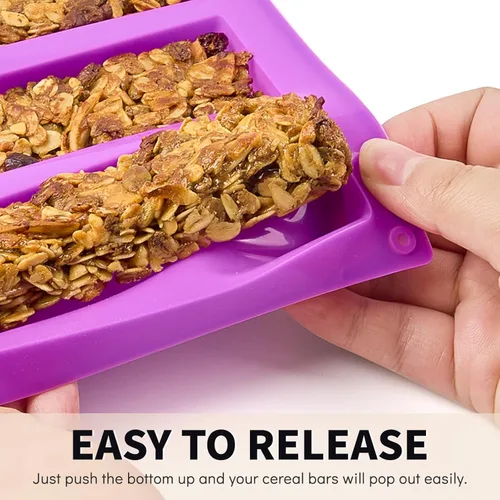 Miniatura 7 de Moldes de barra de granola de silicona de 12 cavidades, 2 moldes de barra de caramelo, molde rectangular de barra de proteínas para hornear barra