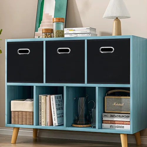 Miniatura 6 de Contenedores de almacenamiento de tela negra, 13 x 13 x 13 pulgadas, cajas de almacenamiento plegables con doble asa, caja organizadora de tela