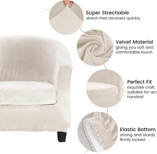 Miniatura 4 de MIFXIN Funda para Silla de Bañera de 2 Piezas de Terciopelo Tipo Barril Club con Funda de Cojín Elástica Suave Lavable Protector de Muebles de Beige