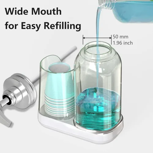 Miniatura 6 de Dispensador de enjuague bucal Luvan para baño, botella de bomba de enjuague bucal de 25 oz con portavasos, recipiente de enjuague bucal transparente