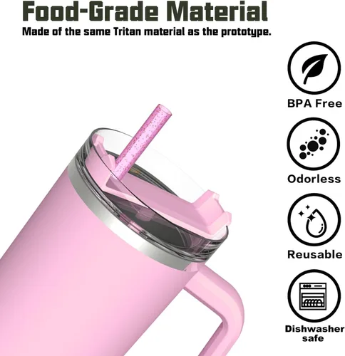 Miniatura 4 de Popote de repuesto compatible con vaso Stanley de 40 onzas y 30 onzas, paquete de 6 popotes reutilizables con cepillo de limpieza, plástico
