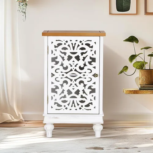 Miniatura 15 de PHI VILLA Gabinete de Acento Blanco con Puertas, Aparador Buffet Estilo Granja con Gabinetes Pequeños Tallados Calados