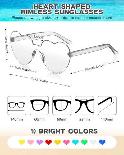 Miniatura 2 de Frienda 20 Pairs Heart Shaped Sunglasses Rimless Candy Color Glasses for Women Men Party Favor