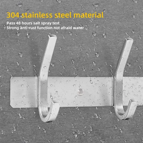 Miniatura 3 de Perchero montado en la pared, toalleros plateados de acero inoxidable con 4 ganchos para baño, cocina, puerta de dormitorio