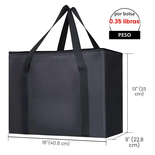 Miniatura 2 de Bodaon Paquete de 2 bolsas de comestibles reutilizables aisladas de servicio pesado, bolsa térmica, extra grande para alimentos congelados, Negro