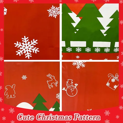 Miniatura 9 de Mantel de Navidad desechable, mantel de plástico para Navidad, color rojo, verde, blanco, mantel de árbol de renos y copos de nieve para decoración