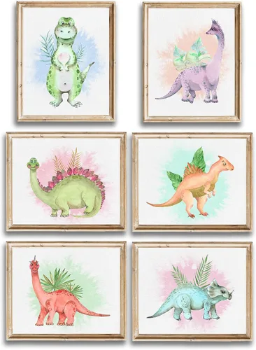 Miniatura 24 de DREAM BIG PRINTABLES Impresiones artísticas de acuarela de dinosaurios (juego de 4) – sin marco – 8 x 10 s El juego incluye tiranosaurio Rex