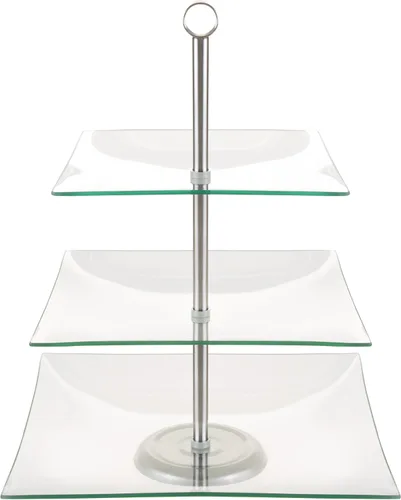 Miniatura 4 de Chef Buddy soporte cuadrado de vidrio para buffet y postre de 3 niveles.