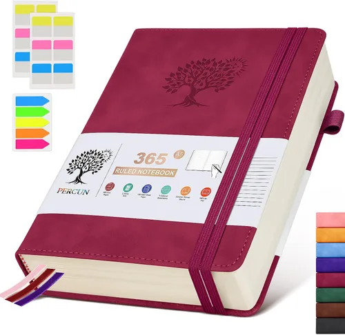 Miniatura 27 de PERCUN Cuaderno de diario rayado B5 – Diarios grandes de cuero de 365 páginas para escritura de mujeres y hombres, cuaderno de tapa dura con páginas