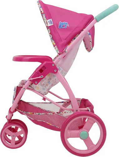 Miniatura 2 de Baby Alive: Cochecito de muñeca para correr, rosa y arcoíris, se adapta a muñecas de hasta 24 pulgadas, toldo retráctil, barra de parachoques