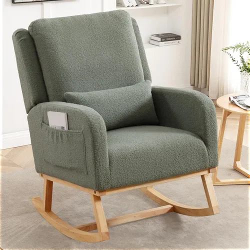 Miniatura 13 de HCHAIRH Silla Mecedora para Cuarto de Bebé, Sillas Mecedoras Tapizadas con Cojín Lumbar, Silla Mecedora Moderna y Elegante para Cuarto de Mamá, Sala