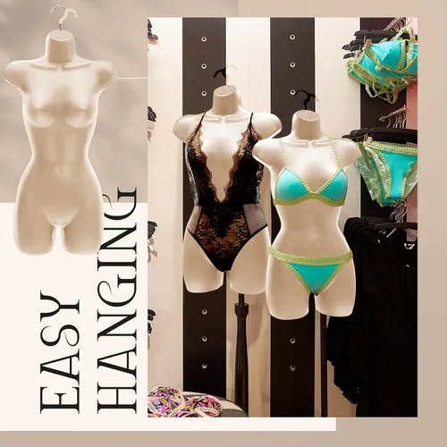 Miniatura 5 de Kigley Maniquí femenino de 12 piezas para colgar en forma de torso y espalda hueca, color carne, maniquí de ropa de plástico grueso con gancho